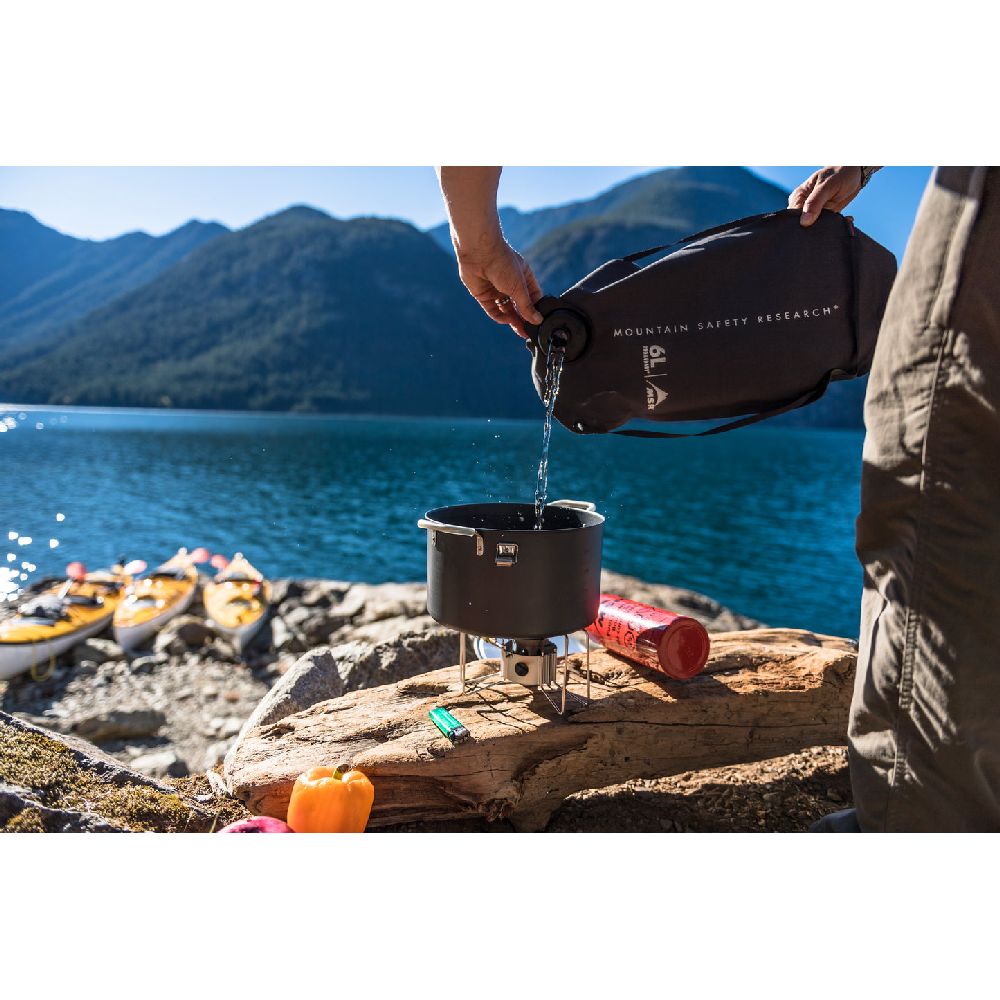 MSR 4L Dromedary Bag in use on camping stove