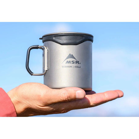 MSR Titan Cup 450mL in palm of hand