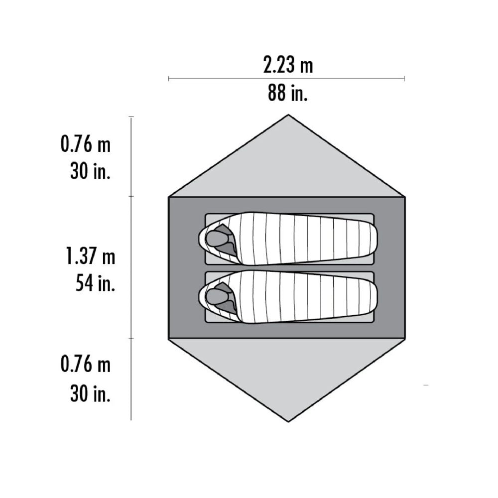 MSR Zoic 2 Backpacking Tent diagram floor space